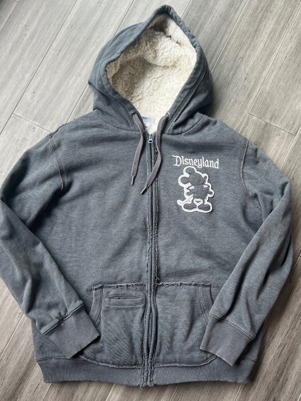 Disneyland 55th Anniversary Mickey Mouse Zip-Up Faux Fur Hoodie Sweatshirt XL